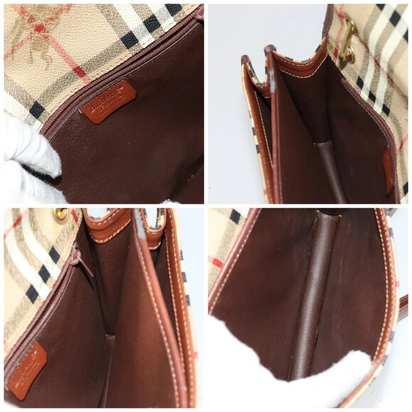 Burberrys Nova Check Shoulder Bag PVC Beige Brown gold Auth 110829 - Picture 15 of 16